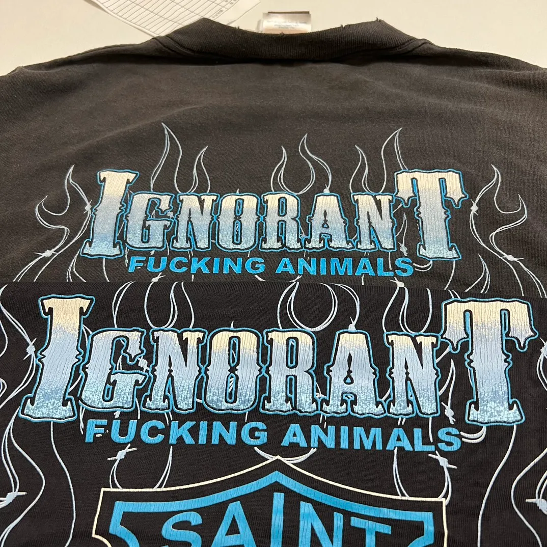 Printing proofing SAINT Mxxxxxx LS TEE/BTFL BASTARS/BLK flame dice distressed retro long sleeves washed black S-XL